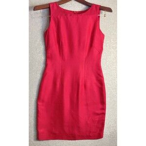 August Silk VTG Sz 2 Petite Dress 100% Silk Pink Raspberry Red Sheath Date Night